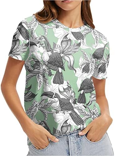 Blенски кратки ракави блузи кратки кружни врат Гроздобер кратки летни лабави врвови маица блузи мода 2023 година
