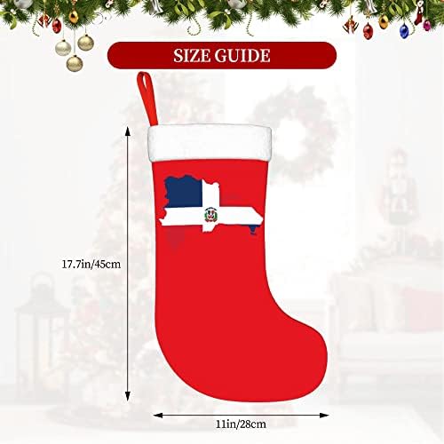 QG ZZX Божиќни чорапи со бела супер мека кафушка манжетна доминиканска република мапа знаме Божиќни чорапи Божиќни украси порибување