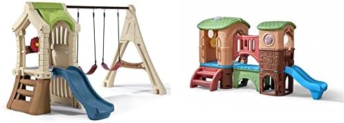 Чекор2 Играјте салата за теретани | Деца на отворено сет со слајд | Пластична игра поставена со Swings & Clubhouse Chaplimer Playset-Gym Gym Gym