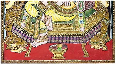 Егзотична Индија 19 x 23 Опуштено сликарство на Кришна Танјоре | Традиционални бои со 24к злато | Рамка од тиково дрво | Оди