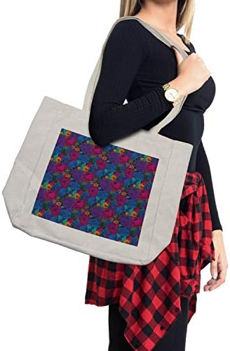 Амбесон-цветна торба за шопинг, гроздобер букет живописен излитена форма цвета во егзотични бохо тонови за убавина, слика за еднократна