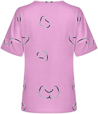 Womenените врвови на heartубовник на срцето графички блузи кошули без широко распространети кратки 1/2 ракав Едно рамо екипаж