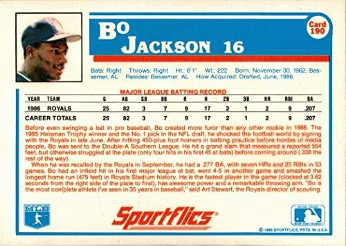 1987 Sportflics Бејзбол 190 Bo Jackson Rookie Card