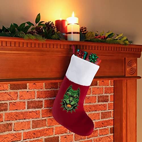 Шарена питбул глава црвена Божиќна празничка чорапи дома украси за Божиќно дрво Камино виси чорапи