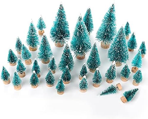 аоозлени Мини Сисал Снег Мраз Божиќни Дрвја Четка За Шишиња Дрвја Пластични Зимски Снежни Украси Масички, Сет од 34