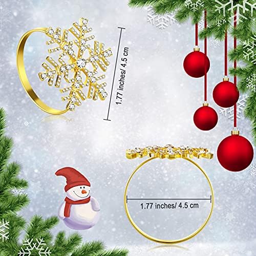 Снегулка од салфетки прстени поставени Божиќни држачи за салфетки од снегулка, држач за прстени од салфетка за Божиќни венчавки