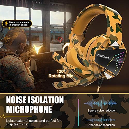 Слушалките за игри Taotique за слушалки за игри PS4 Xbox One PC со кристално стерео бас опкружувачки звук, микрофон за изолација