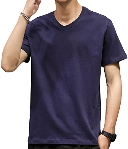 Машка тешка категорија V-врат половина кратки ракави обични лабави цврста улична облека врвови памучна лесна маица