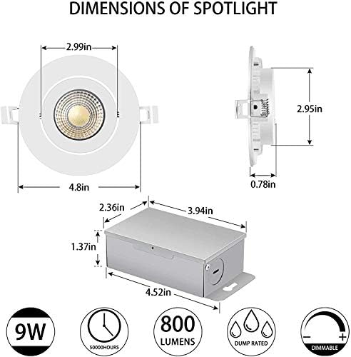 4 инчен led Тенок Gimbal Очното Јаболко Downlight-Насочен Прилагодлив, 9W Затемнувачки LED Доградба Вдлабнато Осветлување Со Разводна