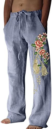 МИАШУИ И Јога Панталони Машка Мода Секојдневен Интересен Памук И Печатен Џеб Панталони Со Врвки Панталони Со Големи Димензии М