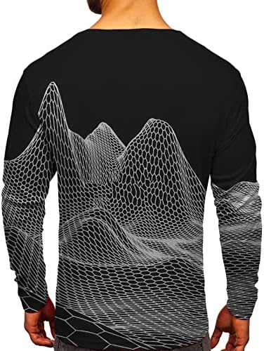 Менс моден случајно спортско апстрактно дигитално печатење тркалезна маица со долги ракави врвни маички долги маици голф врвови