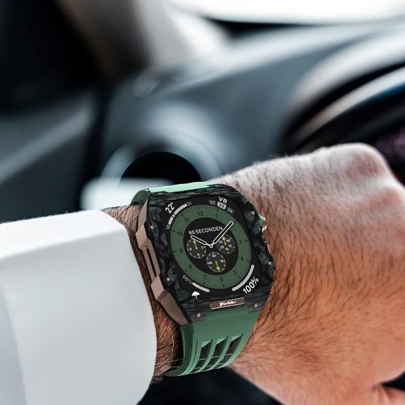 Houcy Luxury Carbon Fiber Watch Band Retrofit комплет, лента за јаглеродни влакна и гумен часовник за часовници за Apple Watch 8 7 6 SE 5 4 Series