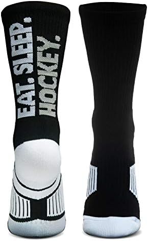 Chalktalksports хокеј атлетски ткаени чорапи со средно-калф | Јадете. Спиење. Хокеј. Чорапи | Црна | Големини на млади и возрасни