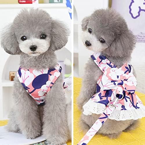 Баејмк кучиња фустан со облекување и поводник сет за мали кучиња цветни лак вратоврска девојче кутре фустан што дише симпатична принцеза
