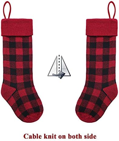 Лимбриџ плетени божиќни чорапи, 4 пакувања 18 инчи плетени Божиќни украси со шема на бивол, за украси за семејни празници, црвена и црна боја