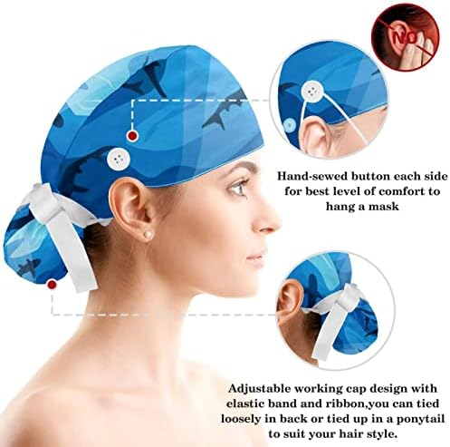 Muooum Medical Caps Прилагодливо работно капаче со копчиња и лакови за коса, неонски черепи starsвезди