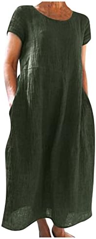 Womenените пролетна мода, женска летна обична цврста боја со кратки ракави со кратки ракави О-вратот за лабава џебна памучна