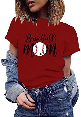 Бејзбол мајка маички маици женски графички врвови на кратки ракави со кружни врат блузи лето на мајката на мајката Обични основни кошули