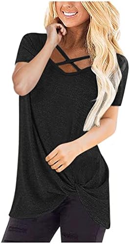 Блуза мета за жени есен летен краток ракав 2023 памук длабок v врат лабав вклопување опуштено вклопување завој обичен кошула vb