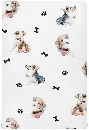 Алаза кученце куче шепа печати животински креветчиња за креветчиња опремени листови за басинет за момчиња бебе девојчиња дете, стандардна