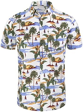 Кошули на Фиковис Хавајски за мажи Рејон летна тропска плажа цветни кратки ракави копче надолу од одморалиште на одморалиште од одморалиште