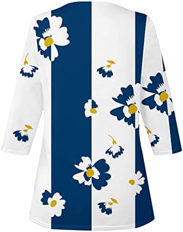 Тинејџерска девојка салон блузи 3/4 врвови на ракави чипка V вратот во боја Блок цвет печатење опуштено вклопување есен летни блузи Бр