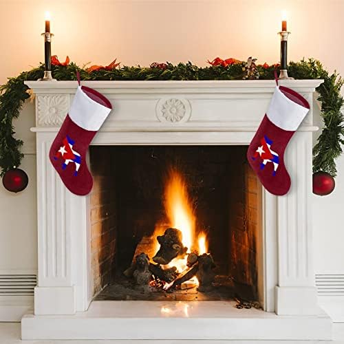 Питбул Куба знаме Божиќни чорапи порибување на Божиќни дрво санта украси што висат украси за одмори од камин 16,5 “