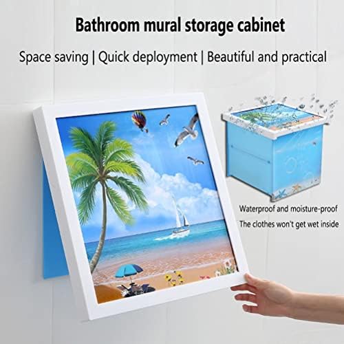 Пластичен wallиден кабинет за преклопување на бањата, сина пејзажна мурал водоотпорна корпа за перење со обвивка, без удирање/лесен