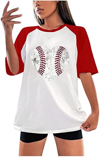 Бејзбол кошули жени Бејзбол графички маички со кратки ракави екипаж вратот Раглан срце графички врвови
