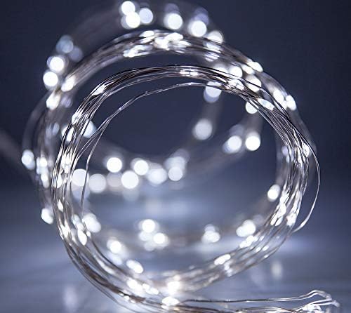 Пакет од 6 жици starвездени 20 LEDS сребрени жица светла со кутија за батерии, 7 стапки декоративни топли бели светла
