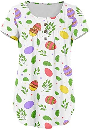 Велигденски кошули за жени Симпатична зајаче графичка кошула О вратот трендовски блуза Туника манки лабави врвови со кратки ракави