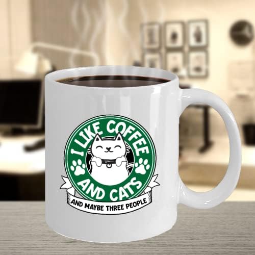 Ми се допаѓа кафе и мачки и можеби три лица симпатична кригла со мачки | Смешна домашна канцеларија за кафе за loversубители на мачки