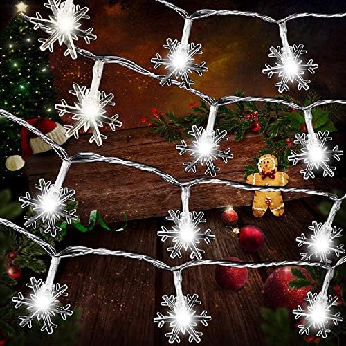 Aneco Christmas Bhirstman Blight Snowflake String Lights, 33 ft 80 LED диоди самовила, батерија управувана со 8 режими на блиц,