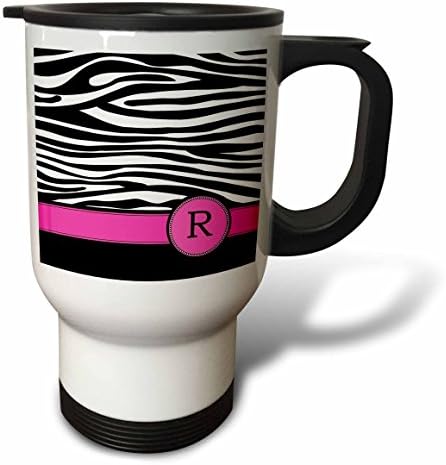 3drose Писмо Р монограмирана црно -бела зебра ленти животински принт со топла розова персонализирана првична кригла, 14 мл,