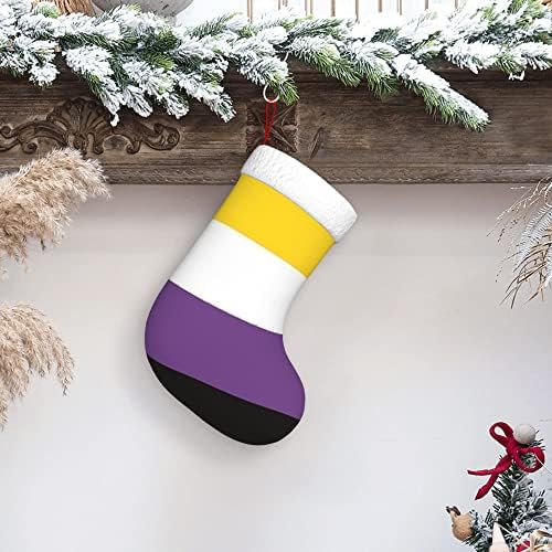 QG ZZX Божиќни чорапи со бела супер мека кафушка манжетна не-бинарна гордост знаме Божиќни чорапи Божиќни украси за порибување
