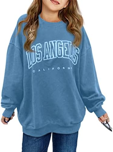 Девојки Лос Анџелес Преголеми Дуксери Вратот На Екипажот Обичен Лабав Пуловер Со Долги Ракави