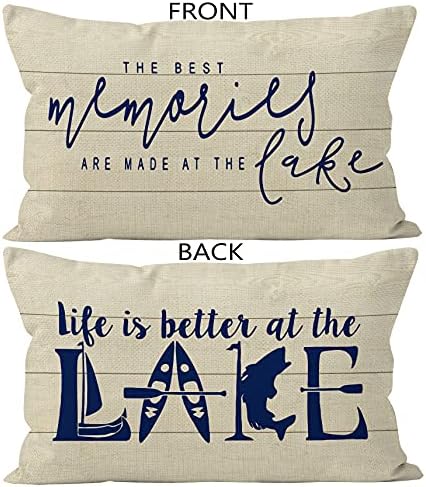 Се Прават Најдобрите Спомени Животот Е Подобар На Езерото Рустикален Реверзибилен Постелнина Фрли Перница Покритие 12 х 20 Инчи, Езеро