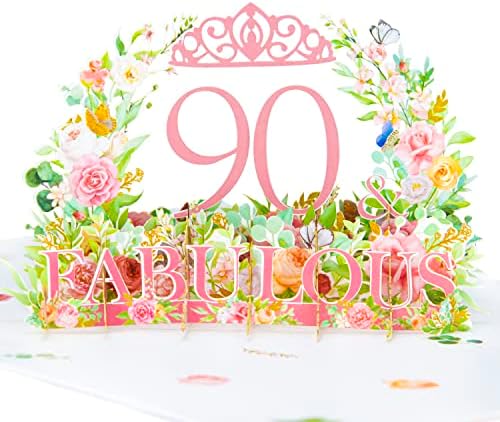 Криски 90 -ти роденден Поп -доп картичка 90 и прекрасна картичка за жени/сопруга/сестра/тетка/соработник/пријател 90 -ти роденденски