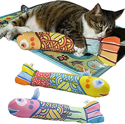 Houchu Шарена интерактивна маче полнета перница џвакање играчка мачка играчка миленичиња миленичиња за играчка со мачки