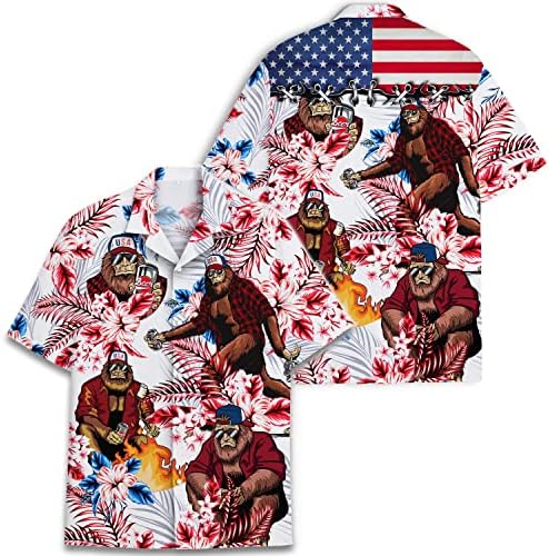 Американска кошула на Хавајски Бигфут за мажи, смешно копче Саскач надолу по кратки ракави за маички за мажи на хавајски кошула