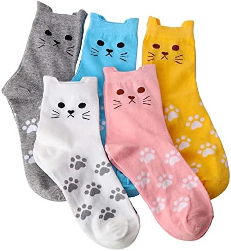 5 пара чорапи за мачки жени, животински слатки чорапи за жени, новини смешни екипаж, смешни Божиќни подароци за loversубители на