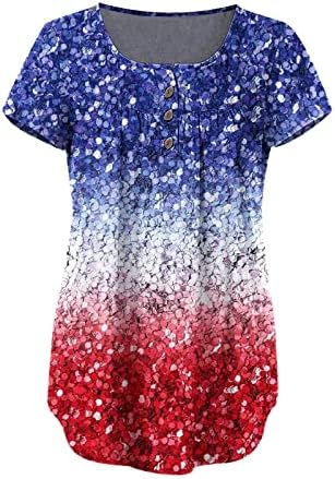 4 јули Туника Блузи За Жени Американско Знаме Скријте Маици Со Маснотии Во Стомакот Лето Лежерно Копче Со Кратки Ракави Горе В Врат Блуза