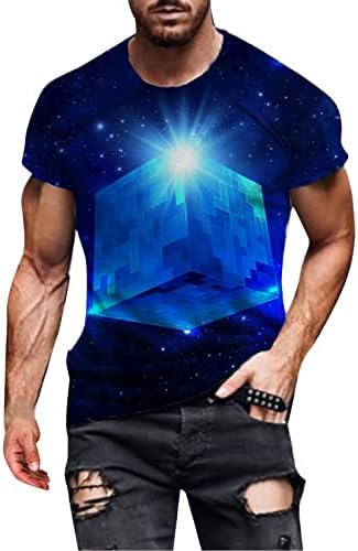 3Д маици за мажи Обичен екипаж врат лабав вклопат маички дигитален принт блуза блуза врвови