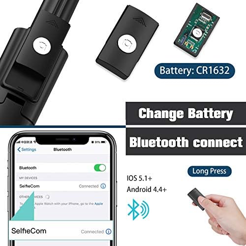Бефам селфи стап за статив, продолжен статив Bluetooth селфи стап со одвојлив безжичен далечински управувач за iPhone 12/12 Pro/XS Max/XS/XR/X/8/7/6S/6