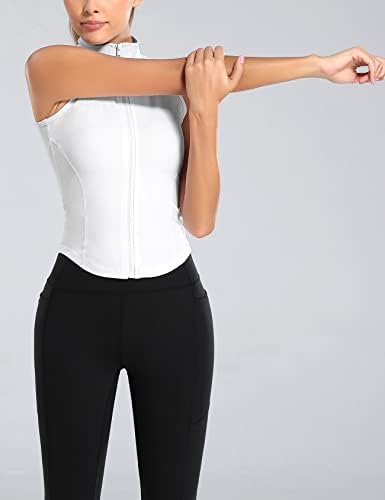 Flygo Women'sенски целосен патент за вежбање без ракави јога активна јакна елек кошули за голф