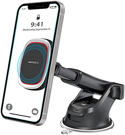 Apps2car Вшмукување чаша Магнетски телефон за автомобил, Универзална табла за шофершајбна на шофершајбната Магнет, компатибилен