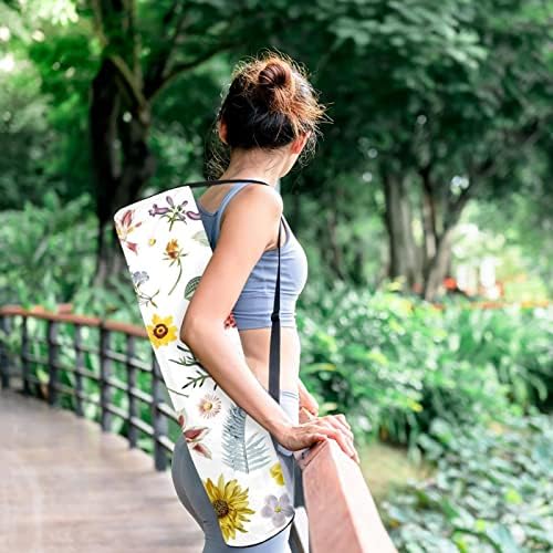 Носач на торбички за јога мат со прилагодлива лента за рамо, сончоглед од цвеќиња од цвеќиња, 6,7х33.9in/17x86 см вежба јога