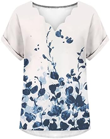 Длабока V вратна кошула за блуза за девојчиња 2023 година со кратки ракави шифон графички лабава вклопена опуштена вклопена обична маичка бо