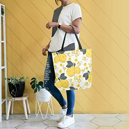 Алаза лето разнобојни жолти лимони и цвеќиња платно торба за жени