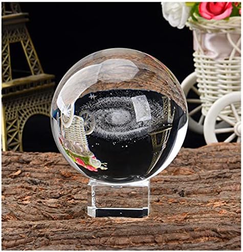 Aircee 3D Galaxy Crystal Ball, декоративна стаклена топка со штанд, украс за домашна канцеларија, 80мм, одлични подароци со кутија